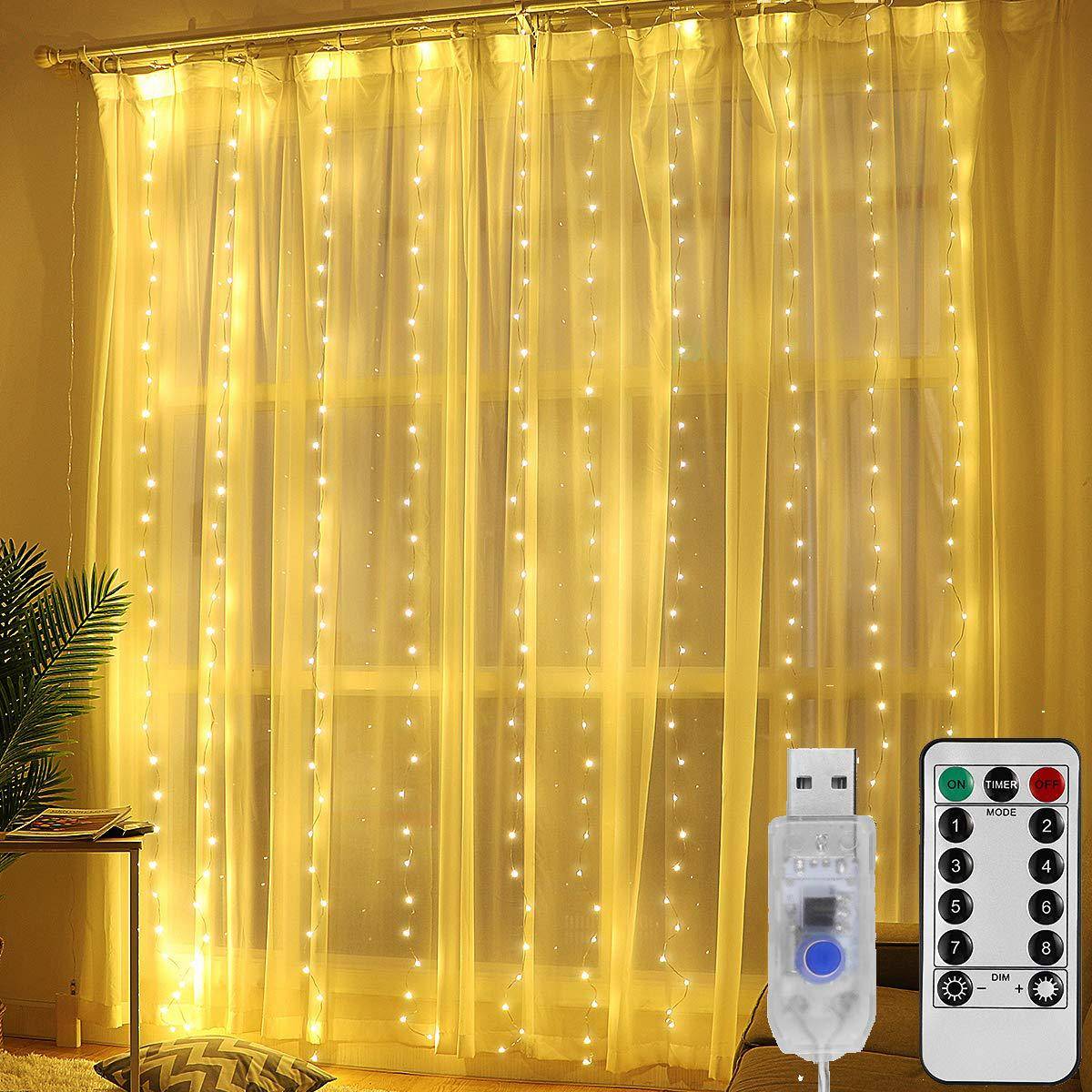 Купить Гирлянда штора, 3,0м/3,0м, 300LED, т.бел. с контроллером, IP65, пульт,  USB 5В/1-2А, LDG08 по цене 770 руб., в сети магазинов Эпицентр