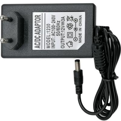 Блок питания импульсный 12,0V,  3,0A, 2,5х5,5 мм, вилка на блоке