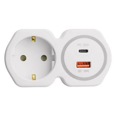 Разветвитель сетевой 1-местный, с/з, 16А, 250В, USB+Type C, белый/серый (ADP16-16-20) /50109/