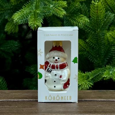Игрушка ёлочная, 1шт. 9см. Снеговик с метлой, красный