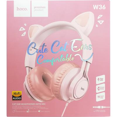 Наушники-гарнитура HOCO W36 Cat, накладная, розовый