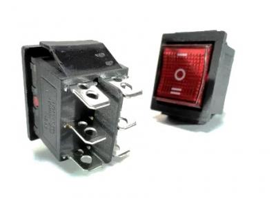 Переключатель перекидной, черно-красный, 6 конт, KCD4-203N, ON-OFF-ON, 250V, 15A