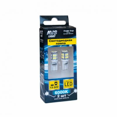 LED лампы AVS T100 T10 (W2,1x9,5d) 30SMD 3014 9-30V W5W, белый