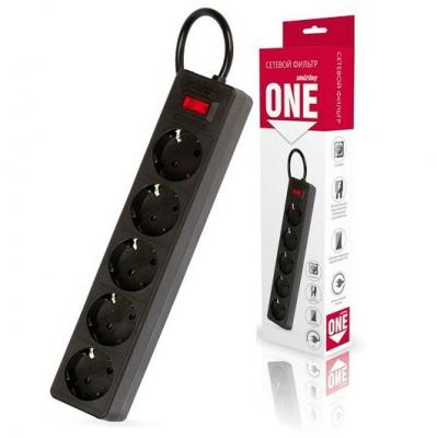 Сетевой фильтр SmartBuy One 10A, 2200Вт, 5 розеток, 1,8м, черный (SBSP-18-K)