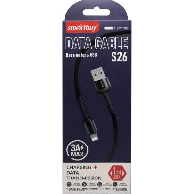 Кабель USB - Lightning 8pin, 1,0м, SmartBuy S26, 3A, нейлон, черный (iK-512-S26b)