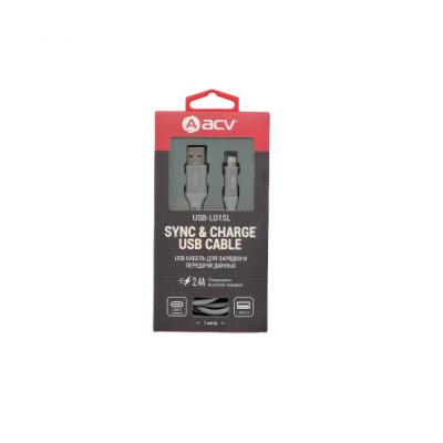 Кабель USB - Lightning 8pin, 1,0м, ACV USB-LD1SL 2.4A, нейлон, серый