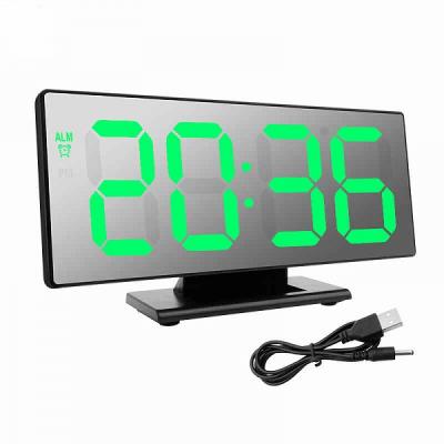 Часы OT-CLT06 зел. цифры, черный корпус, зеркальные (USB-5V)