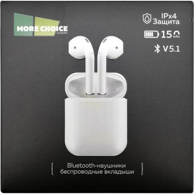 Беспроводные наушники More choice BW09 TWS, bluetooth, в кейсе, белый