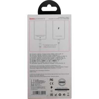 Кабель USB - Lightning 8pin, 1,0м, HOCO U90 Ingenious streamer, LED, магнит, красный