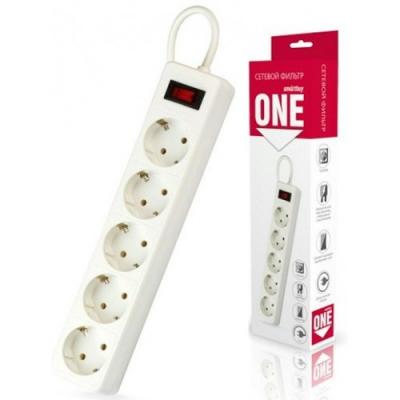 Сетевой фильтр SmartBuy One 10A, 2200Вт, 5 розеток, 1,8м, белый (SBSP-18-W)