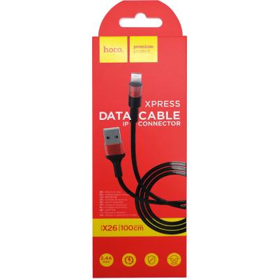 Кабель USB - Lightning 8pin, 1,0м, HOCO X26 Xpress, черный/красный