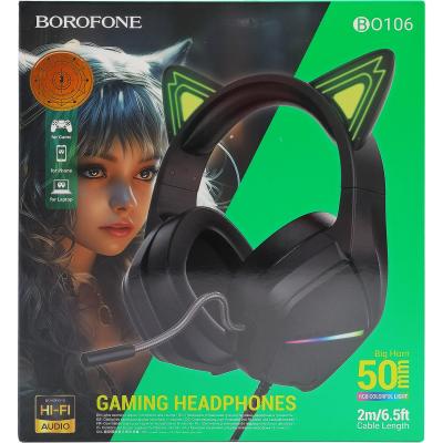 Наушники BOROFONE BO106 Cute игровая гарнитура, черный/зеленый (elf cat)