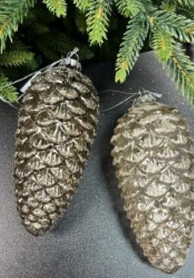 Игрушка ёлочная, 1шт. 16см. ШИШКА шампань/серебро box12, 2 вида /88121/