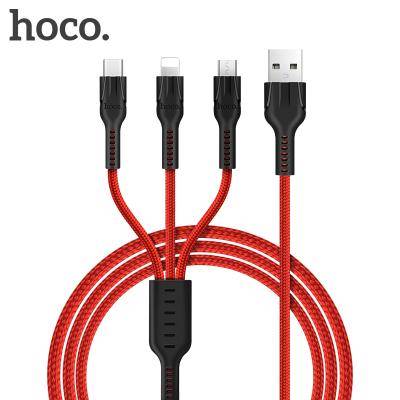 Кабель 3 в 1 USB -  Lightning 8pin+micro USB+Type C, 1,2м, HOCO U31 Benay, красный