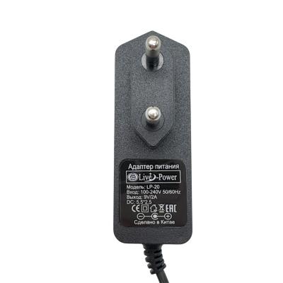 Блок питания импульсный  9,0V,  2.0A (1.8A),, 2,5х5,5 мм, вилка на блоке, LP20