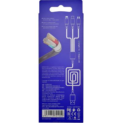 Кабель 3 в 1 USB -  Lightning 8pin+micro USB+Type C, 1,0м, BOROFONE BX50, красный