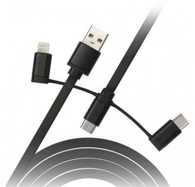 Кабель 3 в 1 USB -  Lightning 8pin+micro USB+Type C, 1,2м, Smartbuy, черный (iK-312 black)