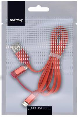 Кабель 2 в 1 USB - Lightning 8pin+micro USB, 1,2м, Smartbuy, красный (iK-212 red)