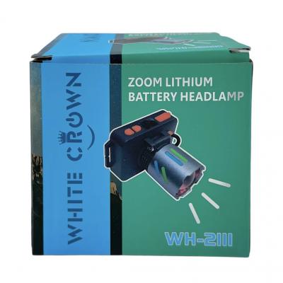 Фонарь налобный WH-2111, Laser LED, ZOOM, встр. акб, Type-C