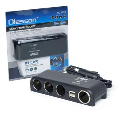 Разветвитель прикуривателя, 4 гнезда+2USB 2,1А, OLESSON 1525 