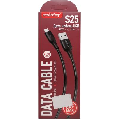 Кабель USB - micro USB, 1,0м, SmartBuy S25, 3A, TPE, черный (iK-12-S25b)