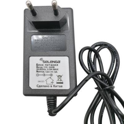 Блок питания импульсный 12,0V,  3,0A, 36W, вилка на блоке, SELENGA***