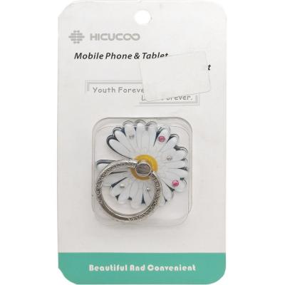 Кольцо-держатель для телефона пластик фигурное "Цветок" со стразами, белый