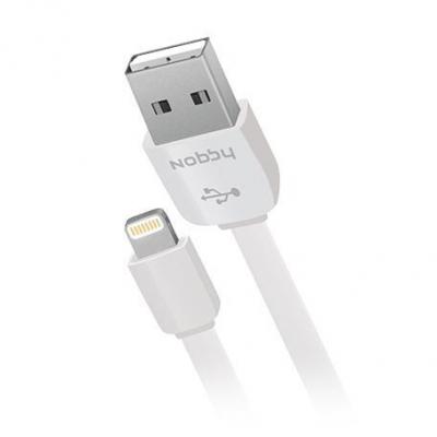 Кабель USB - Lightning 8pin, 0,23м, Nobby Practic 009-001, 2.1А, плоский, белый***