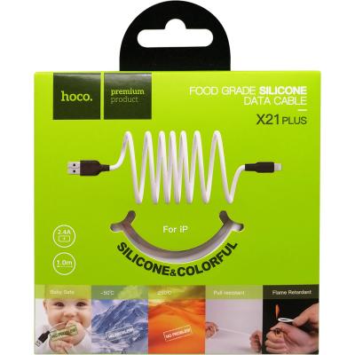 Кабель USB - Lightning 8pin, 1,0м, HOCO X21 Plus Silicone 2.4A, черный/белый