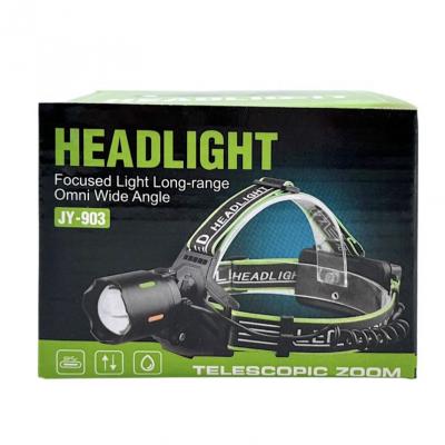 Фонарь налобный JY-903, Laser LED, ZOOM, 2*18650, Type-C