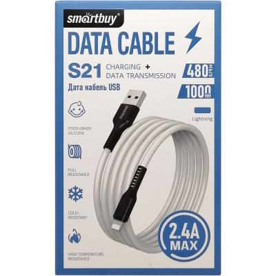 Кабель USB - Lightning 8pin, 1,0м, SmartBuy S21, 2.4A, силикон, белый (iK-512-S21bw)