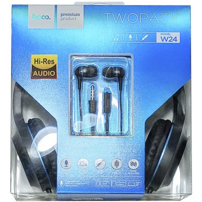 Наушники-гарнитура HOCO W24 Enlighten, накладные+вакуумные, синий