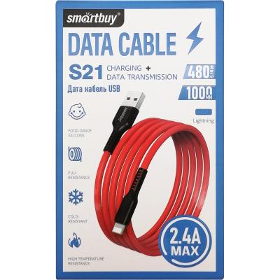Кабель USB - Lightning 8pin, 1,0м, SmartBuy S21, 2.4A, силикон, красный (iK-512-S21br)