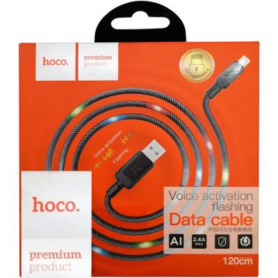 Кабель USB - Lightning 8pin, 1,2м, HOCO U63 Spirit с подсветкой, черный