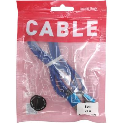 Кабель USB - Lightning 8pin, 1,0м, Smartbuy, FLOW 3D L-TYPE, 2A, синий (iK-512FLL blue)***