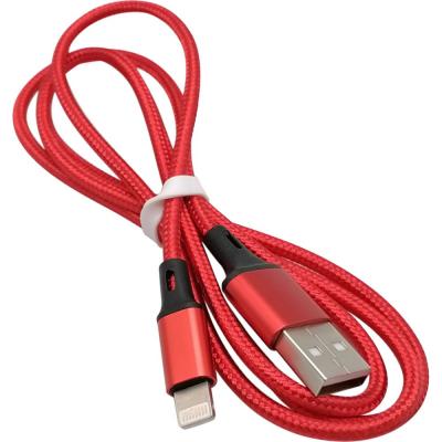Кабель USB - Lightning 8pin, 1,0м, SmartBuy S14, 3A, нейлон, красный/черный (iK-512-S14rb)
