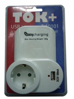 Разветвитель сетевой 1-местный, с/з, 16А, 220В, USB (Ток+ Т10101)/48***