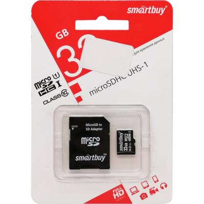 microSDHC Smartbuy 32GB Class 10 UHS-I + адаптер SD