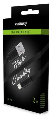 Кабель USB - Lightning 8pin, 2,0м, Smartbuy, резин, плоский, до 2А, черный (iK-520r-2)***