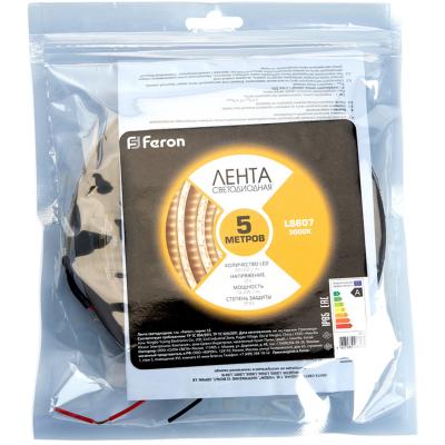 LED лента, 60SMD(5050)/m 14.4W/m 12V, IP65 5m, 3000K, LS607 /27654/