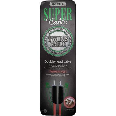 Кабель 2 в 1 USB - Lightning 8pin+micro USB, 1,0м, Remax Twins Cable RC-025t, розовый