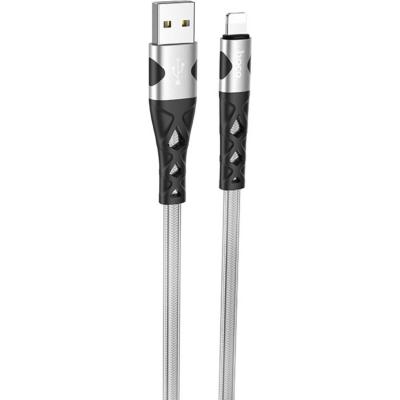 Кабель USB - Lightning 8pin, 1,2м, HOCO U105 Treasure, гелевая оплетка, серебро