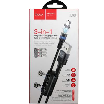 Кабель 3 в 1 USB -  Lightning 8pin+micro USB+Type C, 1,2м, HOCO U98 Sunway, черный