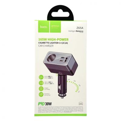 Разветвитель прикуривателя, 1 гнездо+1xUSB+2USB-C, HOCO Z65A, черный