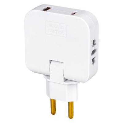 Разветвитель сетевой 2-местный, б/з, 10А, 250B, USB+Type C, плоск., поворот., белый (SBE-10-A08w-4)