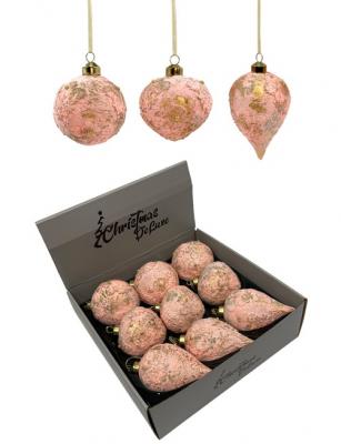 Игрушка ёлочная, 1шт. 8см. шар/капля/луковка, розовый, Christmas Deluxe, box9 /13984/