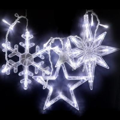 Гирлянда бахрома, 3,0м, LED, 8 звезд 2 льдинки 2 снежинки , бел. LX-40