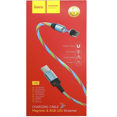Кабель USB - Lightning 8pin, 1,0м, HOCO U90 Ingenious streamer, LED, магнит, синий