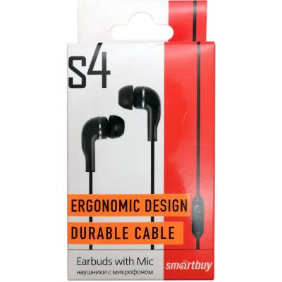 Внутриканальная гарнитура SmartBuy S4, черная, коробка (SBH-011K)