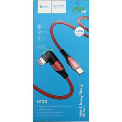 Кабель Type C - Lightning 8pin, 1,2м, HOCO U100 3.0А 20W PD, красный